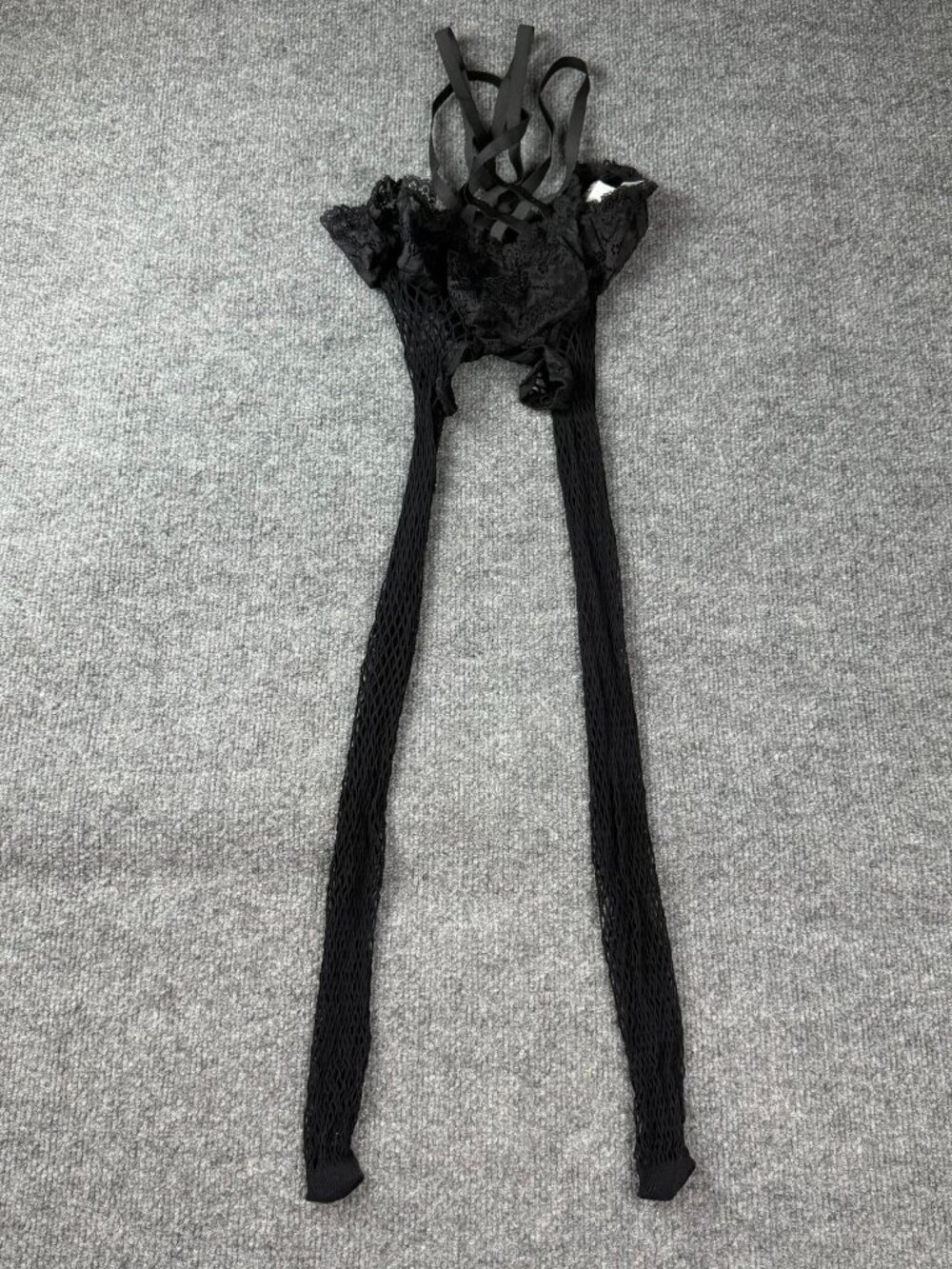 Marble Black Crotchless Fishnet Stockings Tights Lace Garter Detail Plus Sz NEW